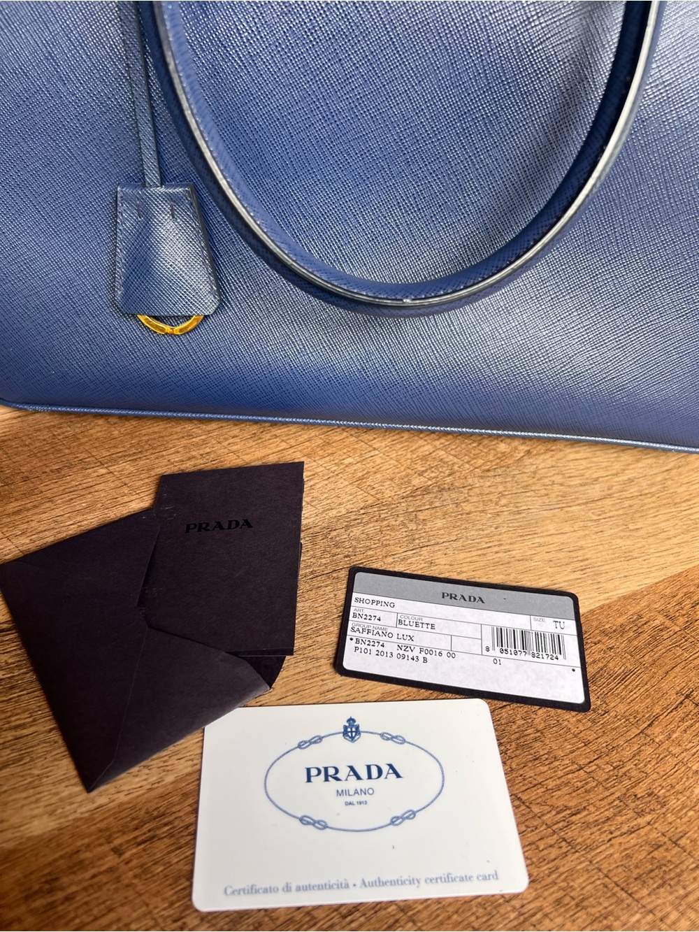 Prada Bluette Blue Saffiano Lux Leather Tote with Gold Hardware - Picture 6 of 16